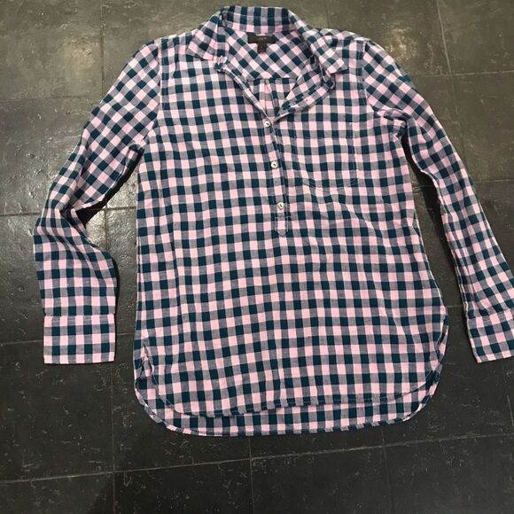J.Crew Bright Lilac & Aqua Gingham Check Popover 0 - Picture 6 of 7